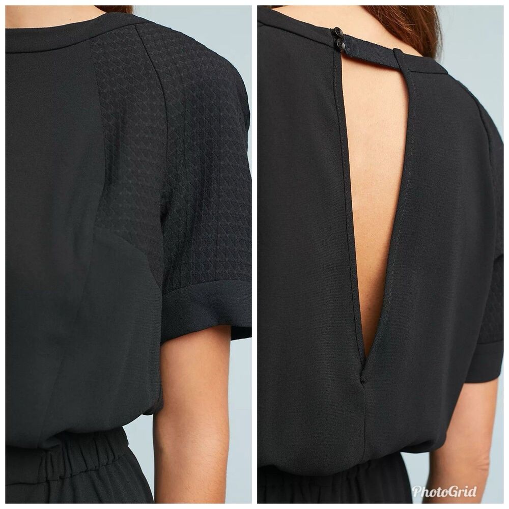 by Anthropologie Allegory Women's Black Short Sleeve Textured Jumpsuit - Picture 2 of 16